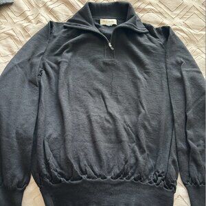 John W Nordstrom Men M Black 100% Extrafine Merino Wool Long Sleeve Polo Sweater